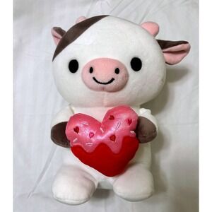 Smoochy Pals Cow Plush‎ Stuffed Animal White Brown Heart Valentine 11 Inch